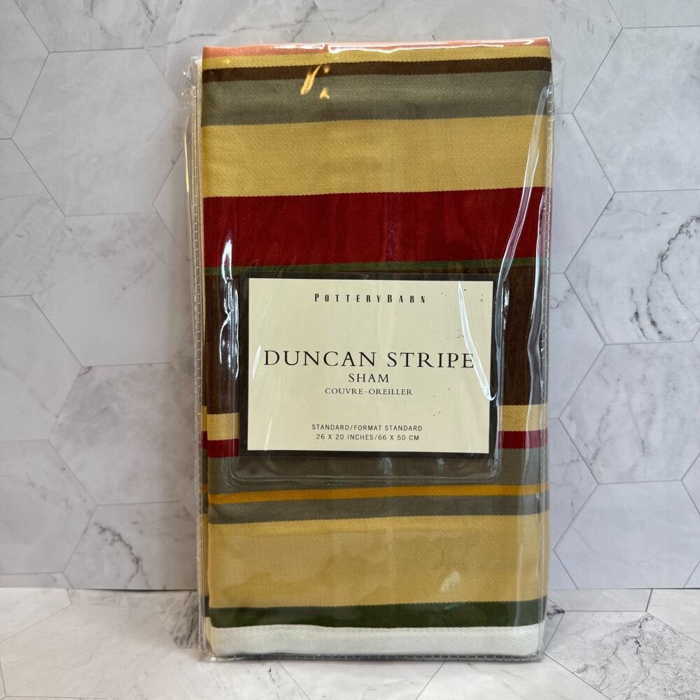 NIP Pottery Barn Pillow Sham Duncan Stripe Standard Rust Red Green Southwest (1)